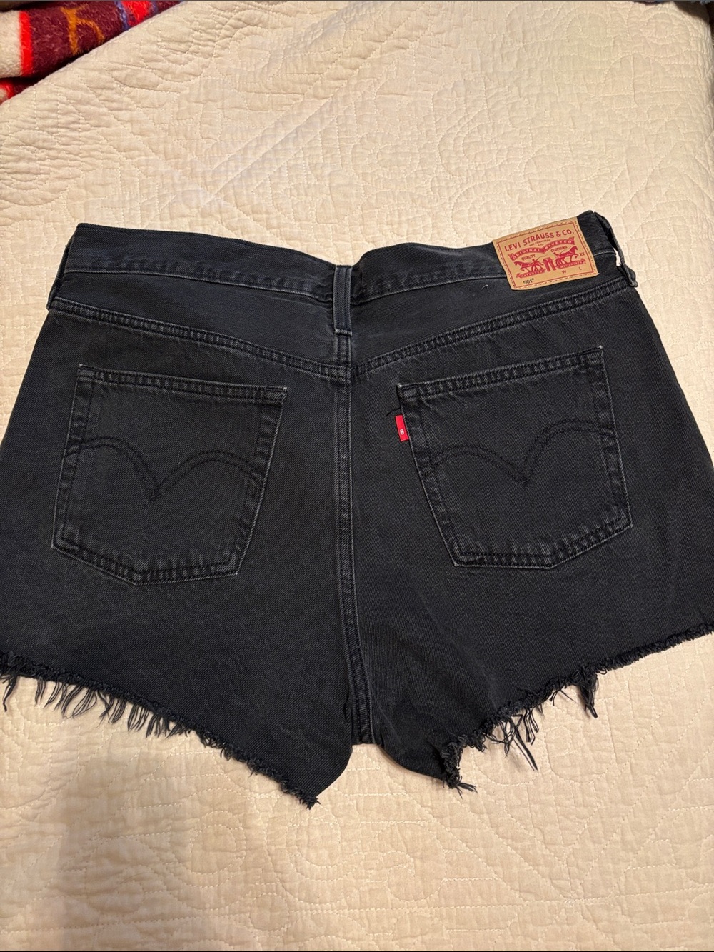 Levi's Black Frayed Hem Denim Cutoff Shorts